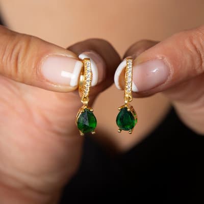 Green & Gold Huggie Earringss