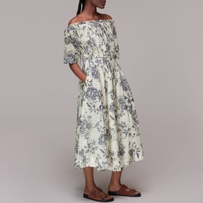 Cream Bardot Floral Cotton Dress