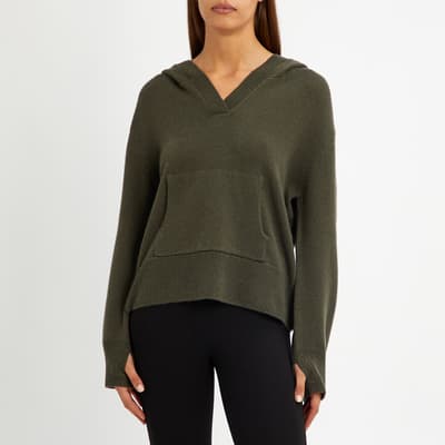 Khaki Cashmere Blend Vee Hoodie