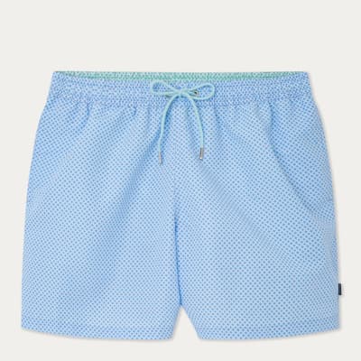 Blue Grid Print Swim Shorts