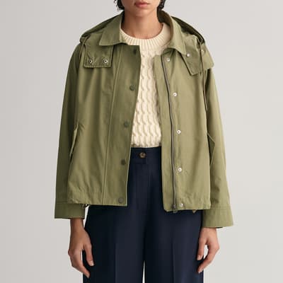 Khaki Hooded Cotton Blend Wind Jacket