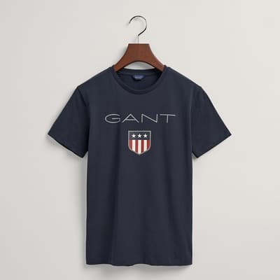 Teen's Navy Printed Logo Cotton T-Shirt