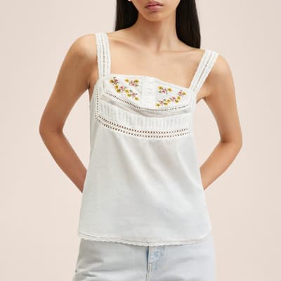 Ecru Embroidered Cotton Top