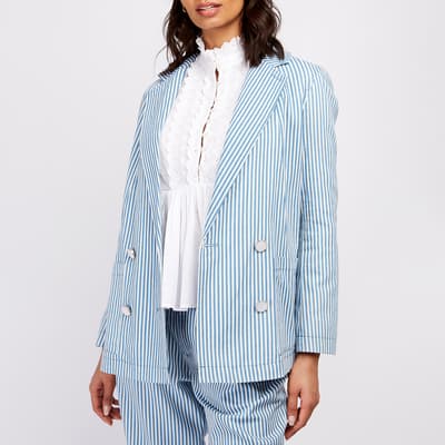 Blue Stripe Denim Double-Breasted Blazer