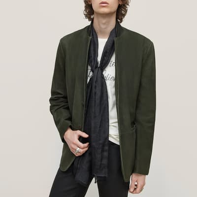 Khaki Slim Fit Suede Leather Jacket