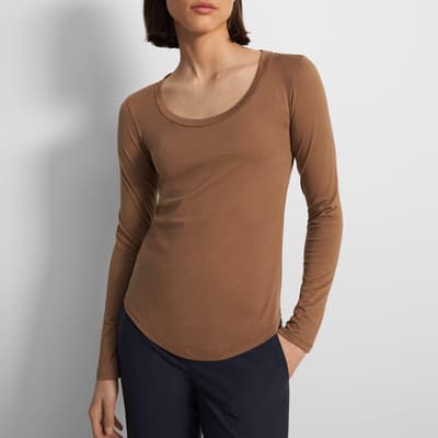 Camel Fitted Scoop Neck Top