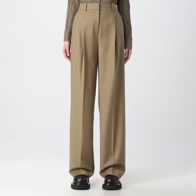 Camel Pleated Wool Trousers