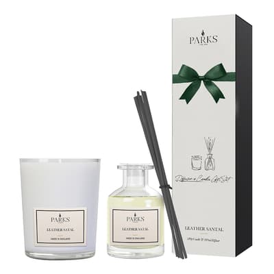 Perfect Presents Leather & Santal Candle and Diffuser Gift Set