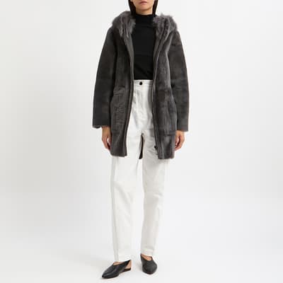 Grey Shearling Reversible Zip Parka