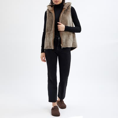 Butterscotch Shearling Hooded Reversible Gilet