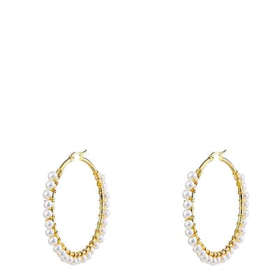 18K Gold Pearl Hoop Earrings