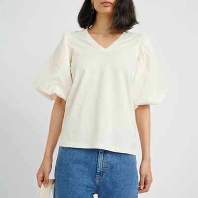 Cream Ume V-Neck Cotton Top