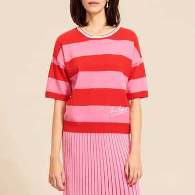 Pink Cashmere Blend Colour Block Stipe Top