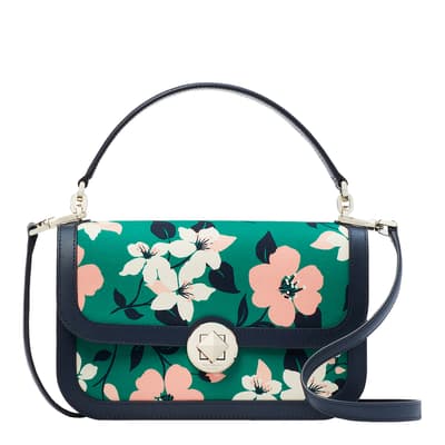 Green Multi Canvas Printed Top Handle Flap Crossbody