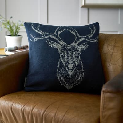 Stag Cushion 45x45cm, Navy