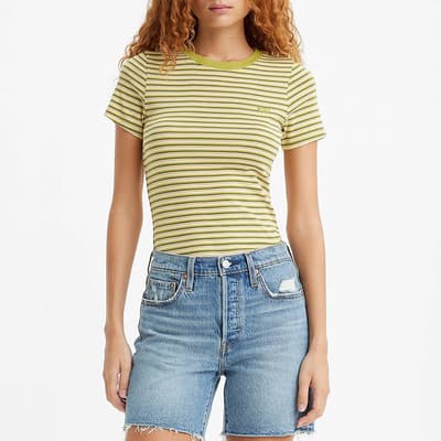 Olive Ribbed Striped Cotton T-Shirt