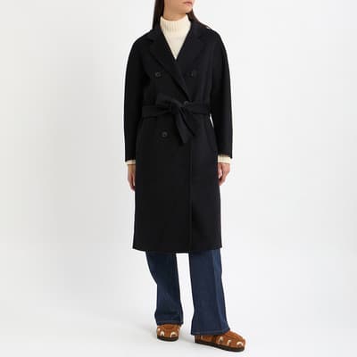 Navy Cashmere Blend Button Coat