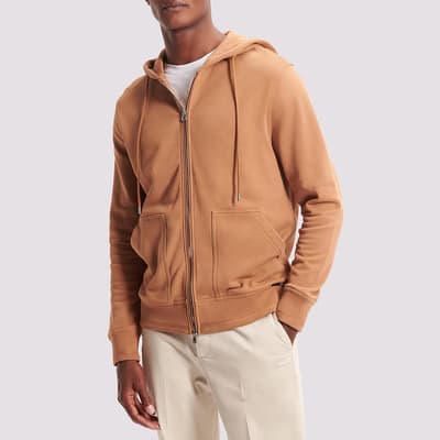 Camel Terry Cotton Zipped Hoodie