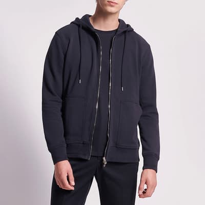 Navy Terry Cotton Zipped Hoodie