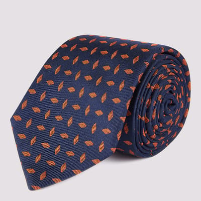 Navy Diamond Print Silk Tie