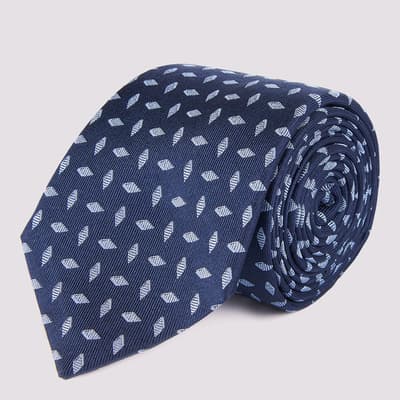 Dark Blue Diamond Print Silk Tie