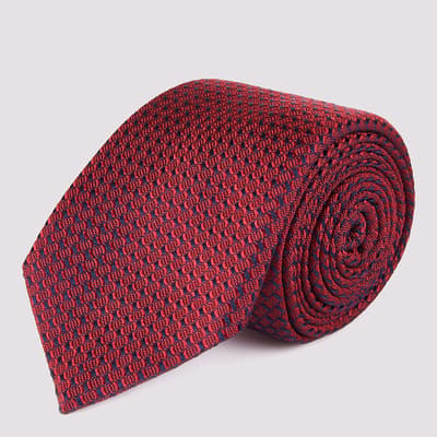 Deep Red Geo Print Silk Tie