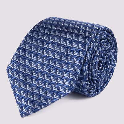 Dark Blue Jacquard Print Silk Tie