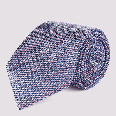 Blue Geo Print Silk Tie