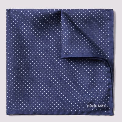 Navy Polka Dot Silk Pocket Square