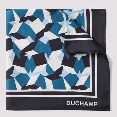 Navy Printed Silk Pocket Square