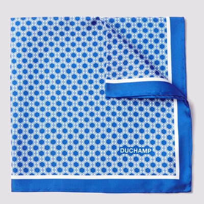 Blue Geo Print Silk Pocket Square