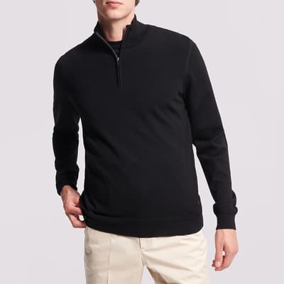 Black Half Zip Merino Wool Jumper