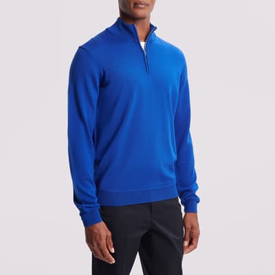 Blue Half Zip Merino Wool Jumper