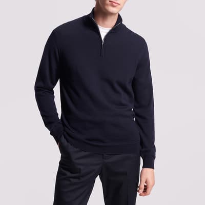 Navy Half Zip Merino Wool Jumper