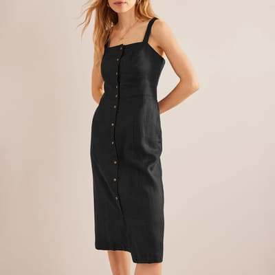 Black Strappy Linen Midi Dress
