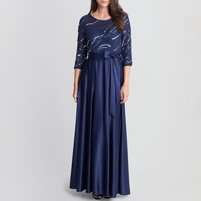 Navy Freda Satin Ballgown Maxi Dress