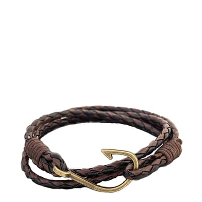 18K Rustic Gold Brown Leather Wrap Bracelet
