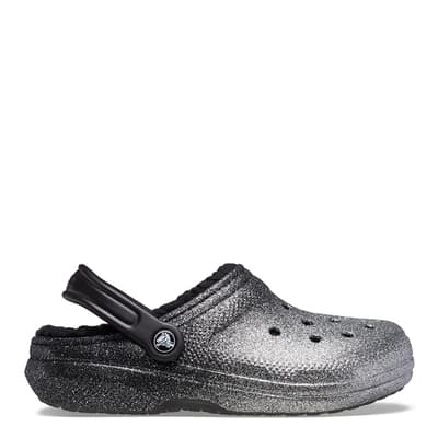 Unisex Adults Black/Silver Glitter Classic Lined Clog