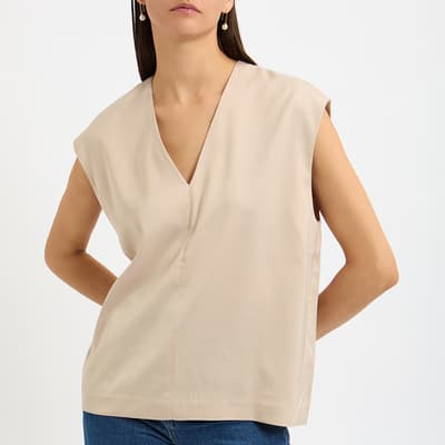 Beige V-Neck Zilky Top