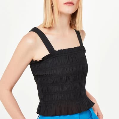 Black Saskia Shirred Strappy Cotton Top