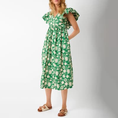 Green/Ecru Emmeline Printed Cotton Sundress