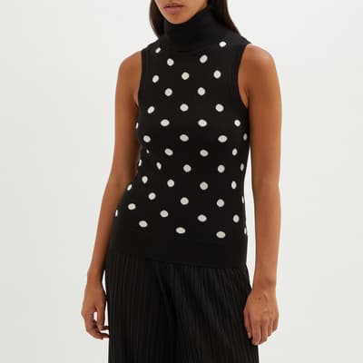 Black/White Polka Dot Wool Roll Neck