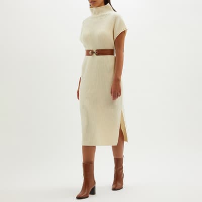 Cream Wool Ribbed Dress