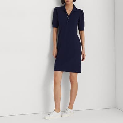 Navy Puff Sleeve Polo Dress