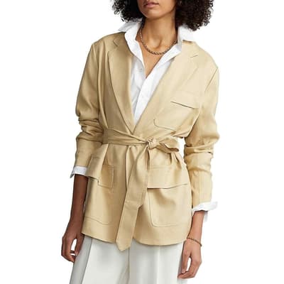 Cream Silk Blend Belted Jacket