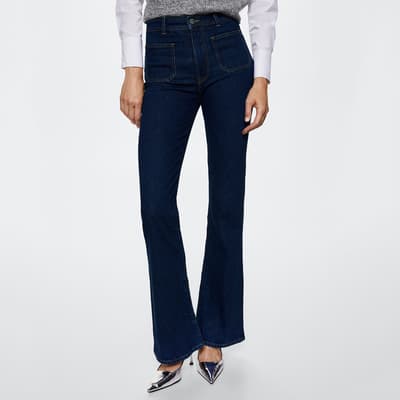 Dark Blue Flared Pocket Stretch Jeans