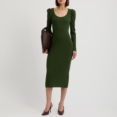 Green Rita Ribbed Bodycon Midi Dress