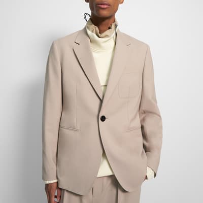 Beige Single Breasted Wool Blend Blazer