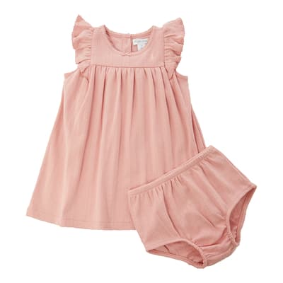 Baby Girl's Pink 2 Piece Dress & Bottoms Cotton Set