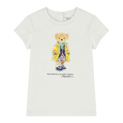 Baby Girl's White Jersey Teddy Cotton T-Shirt